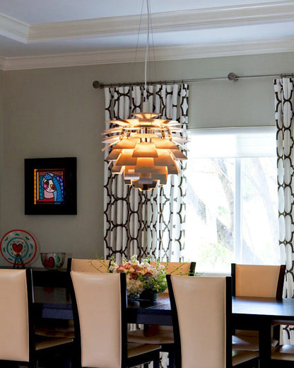 Layered Metal Fixture 19 in Wide Warm White E27 Socket Adjustable Height Kitchen Island Dining Room Cord Suspended Overhead Lighting Texture