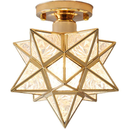 Star Flush Mount Ceiling Fixture Gold Metal 8 Inch E27 Socket for Bedroom Hallway Entry Compact Geometric Lighting Modern Home Decor