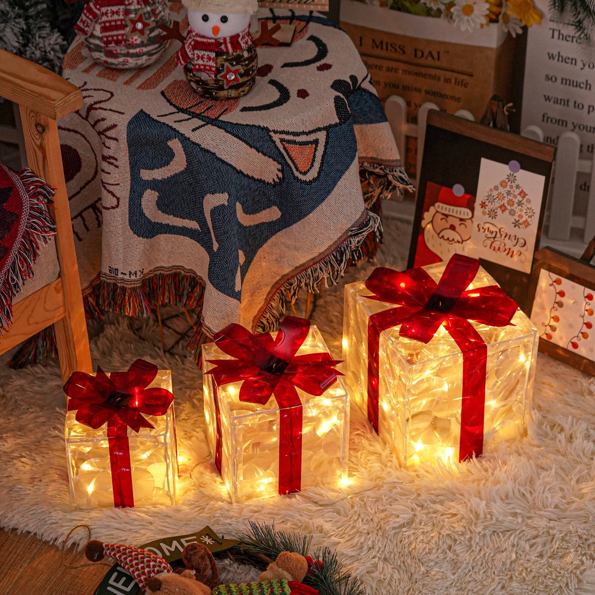 Holly Jolly Boxes™ - Set Of 3 Christmas Light Gift Boxes Decoration