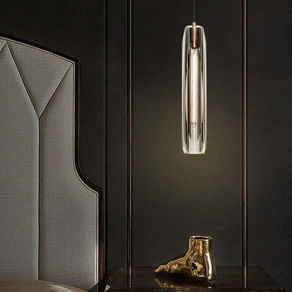 Glass Cylinder Hanging Light Fixture 15 Inch Height Adjustable Drop Ceiling Lamp for Dining Room Bedroom Living Room Contemporary Minimalist