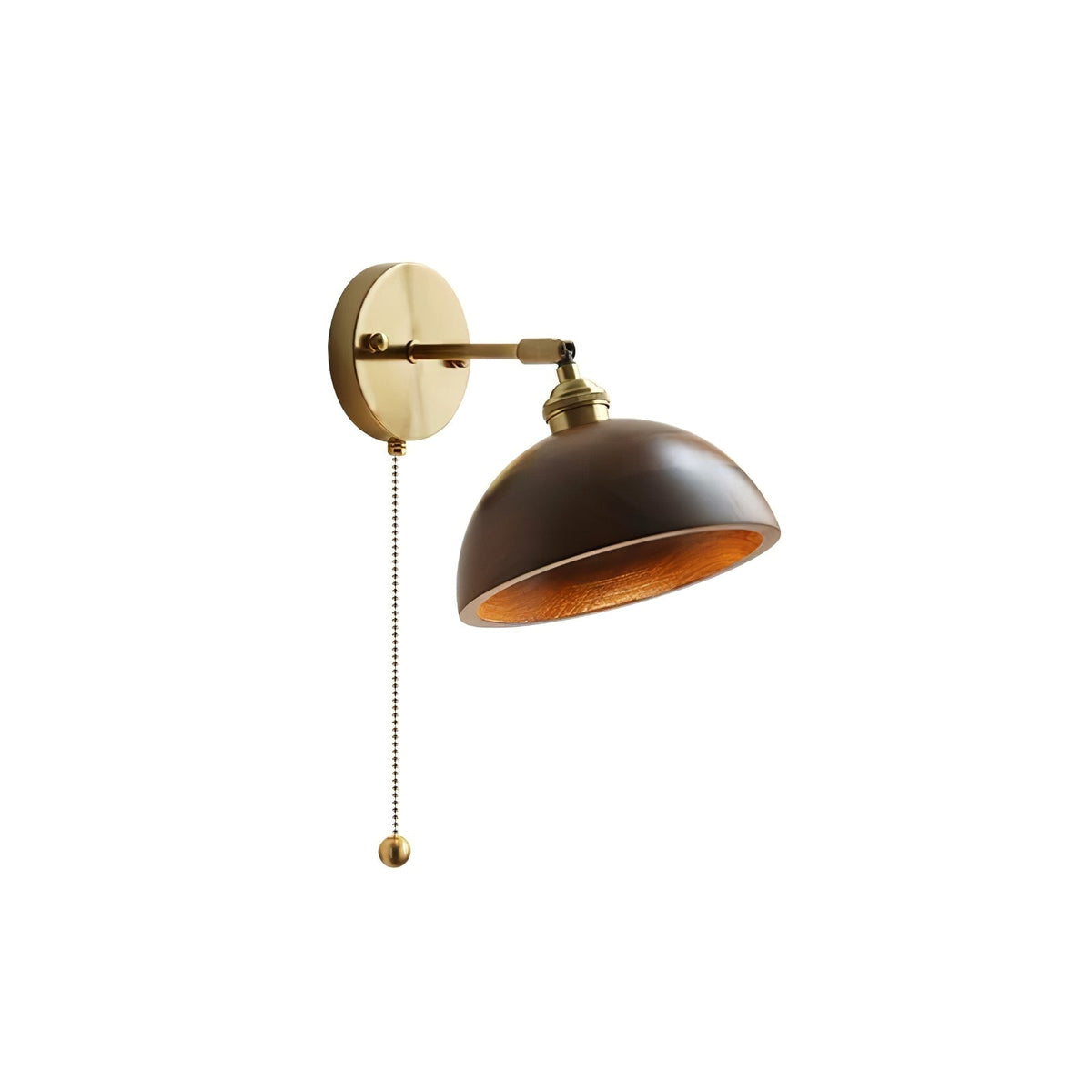 Walnut Wood Wall Sconce for Bedroom Hallway Living Room Ambient Lighting Brass Accent Fixture 6-7 inch Rustic Indoor Lamp Hardwired E26
