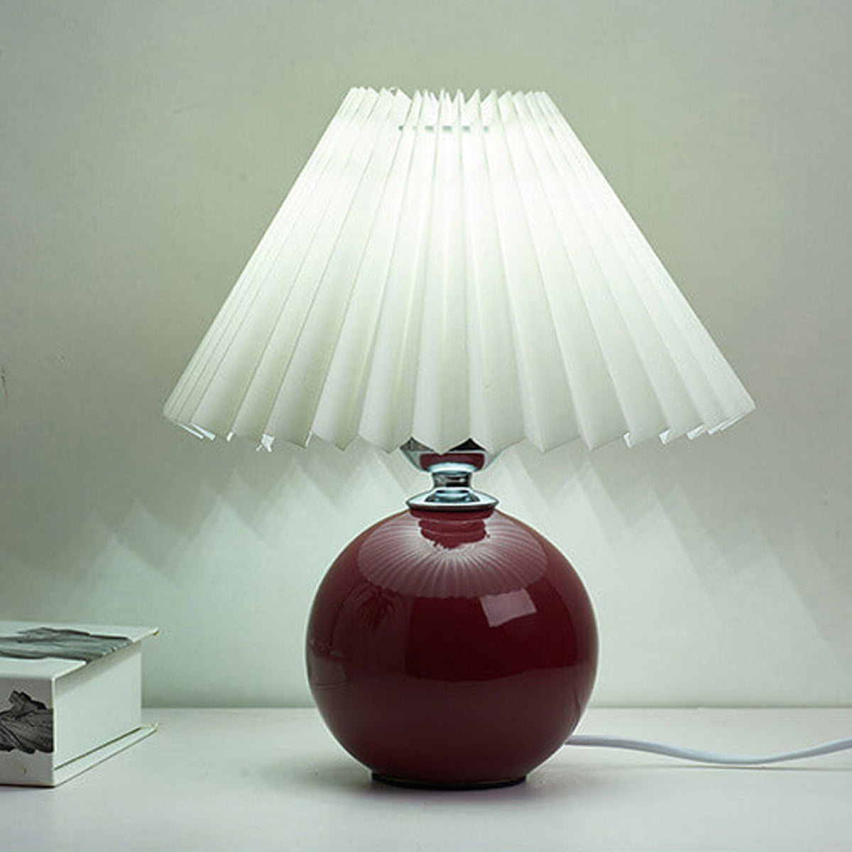 Ceramic Accent Lamp with Fabric Shade 11x9.5 in E26 Socket for Nightstand Desk Study Room Reading Light Modern Home Decor