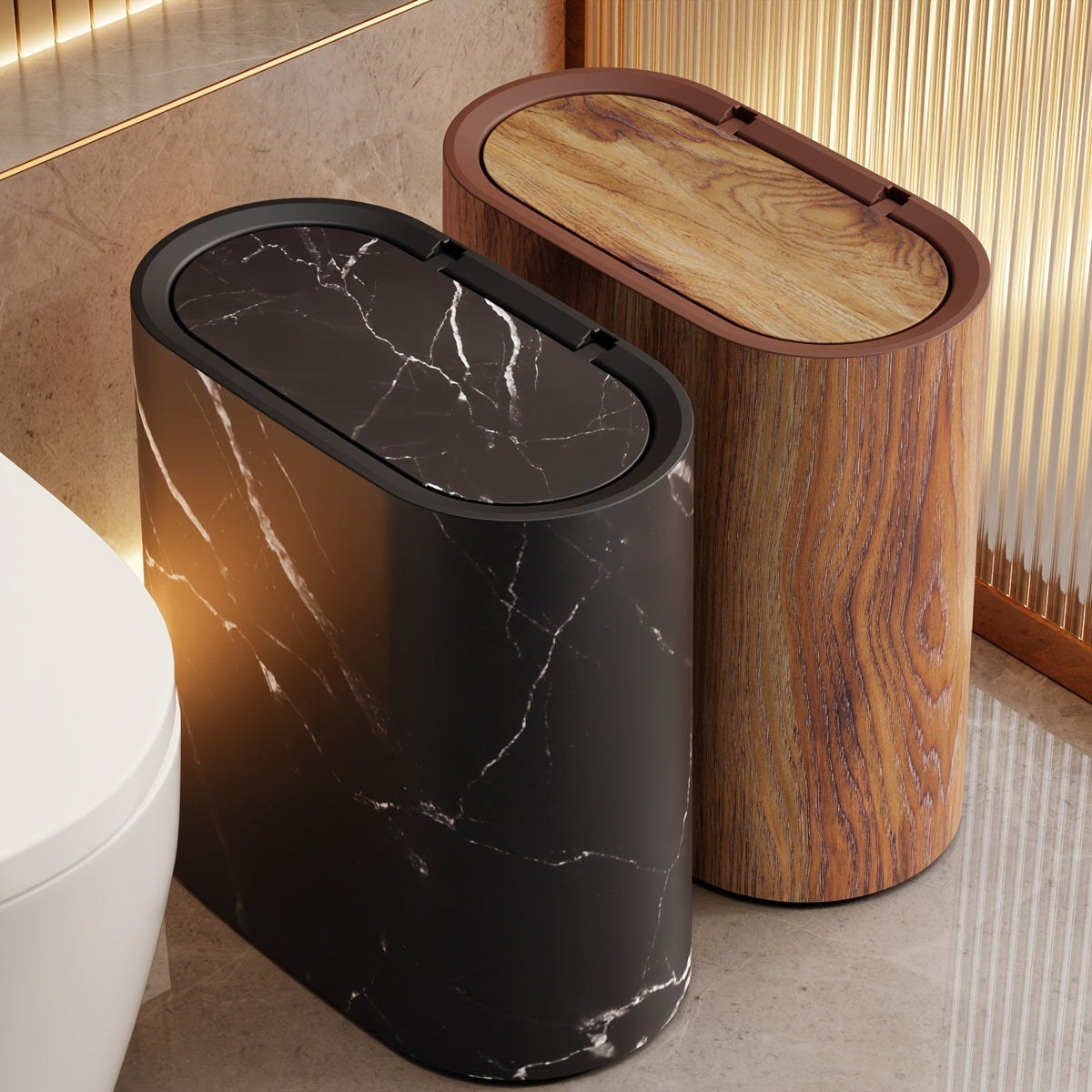 Mara Kitchen Trash Can - Oval Shape, Marble Finish