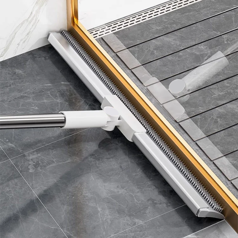 Dual-Action Floor Squeegee with Rubber Edge & Soft Bristles for Pet Hair Removal