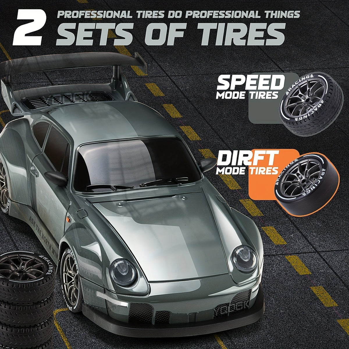 4WD Remote Control Racing Car with Light-Up Wheels – Gray 1:24 Scale Rechargeable Drift Vehicle for Kids & Hobbyists