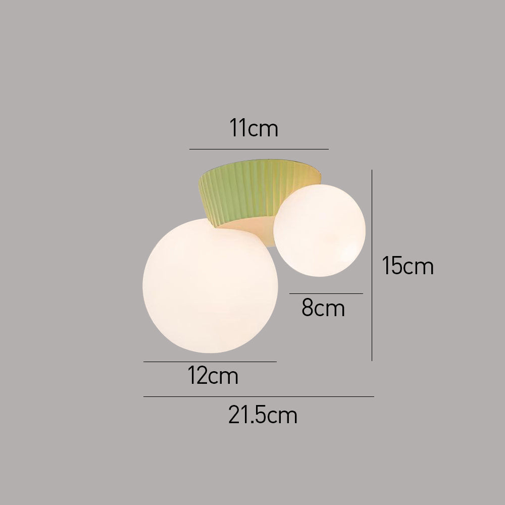 Twin Globe Ceiling Light with Green Base – Modern Two-Bulb Flush Mount for Living Room & Bedroom