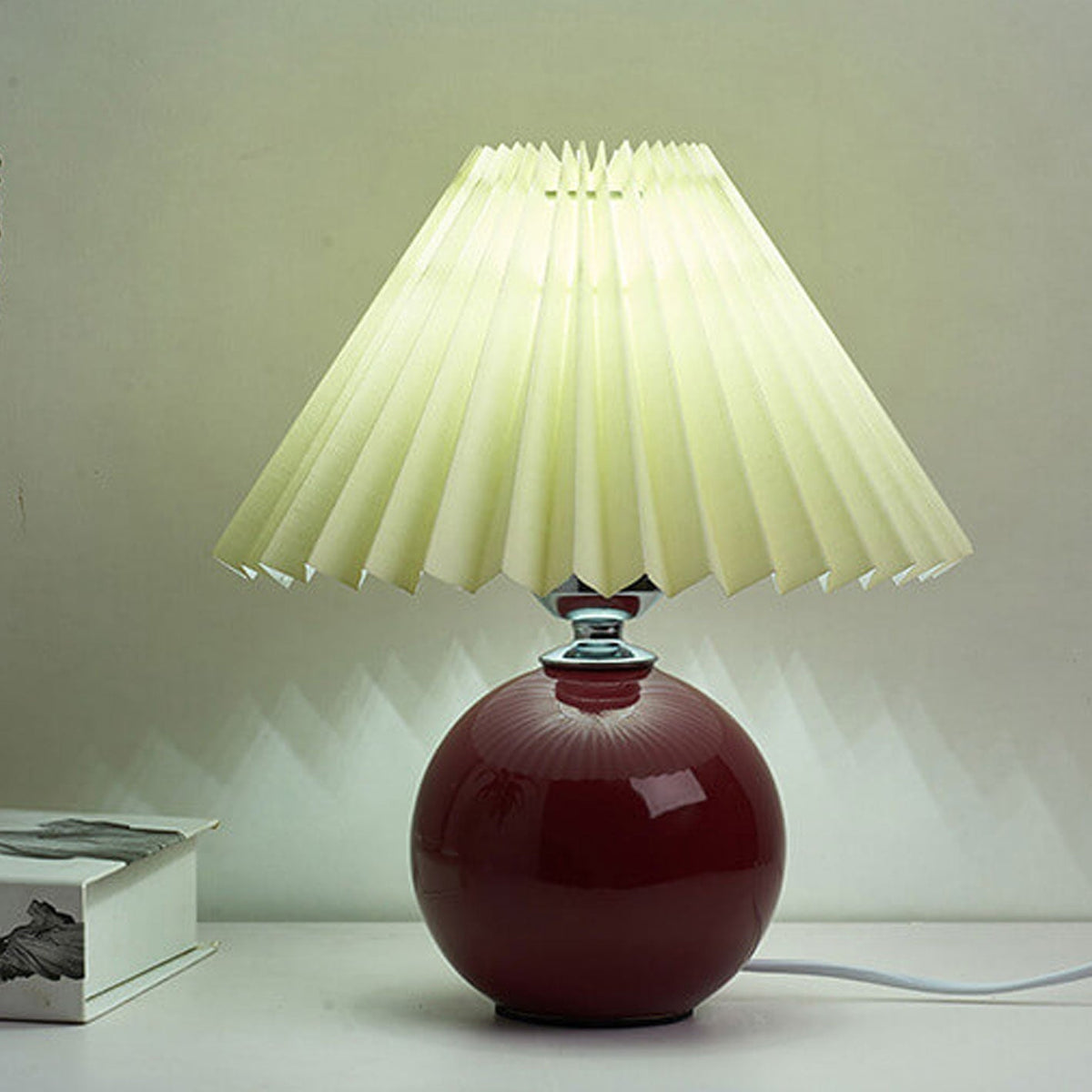 Ceramic Table Lamp with Fabric Shade – Modern Accent Lighting for Bedroom, Living Room & Home Office