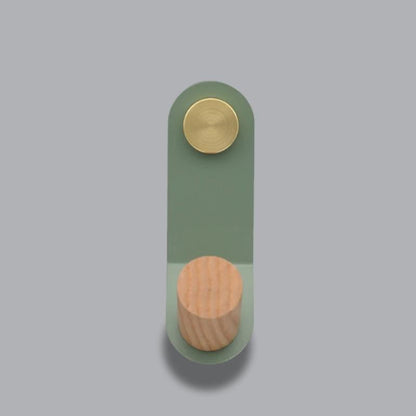 Oak Wood & Brass Wall Peg for Coats Towels Bags | Nordic Single Hook | 6 Soft Colors