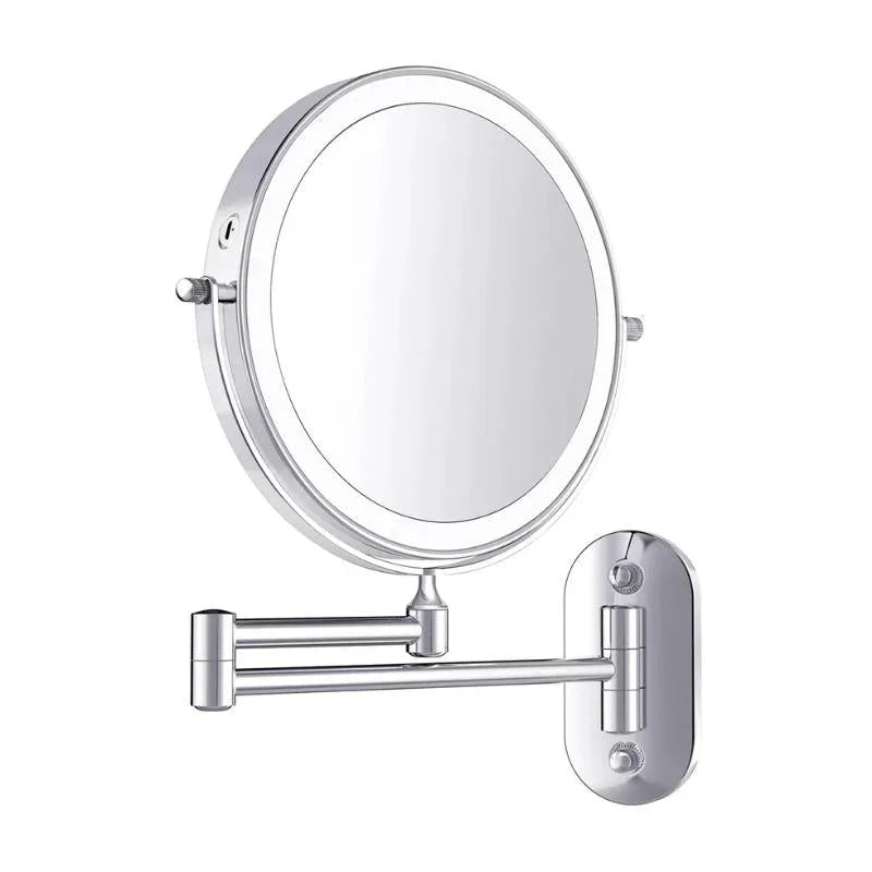 Lighted Makeup Mirror Wall Mount with Extendable Arm 8 in Chrome Magnifying Vanity Mirror for Bathroom Grooming Skincare Eyebrow Shaping Tou