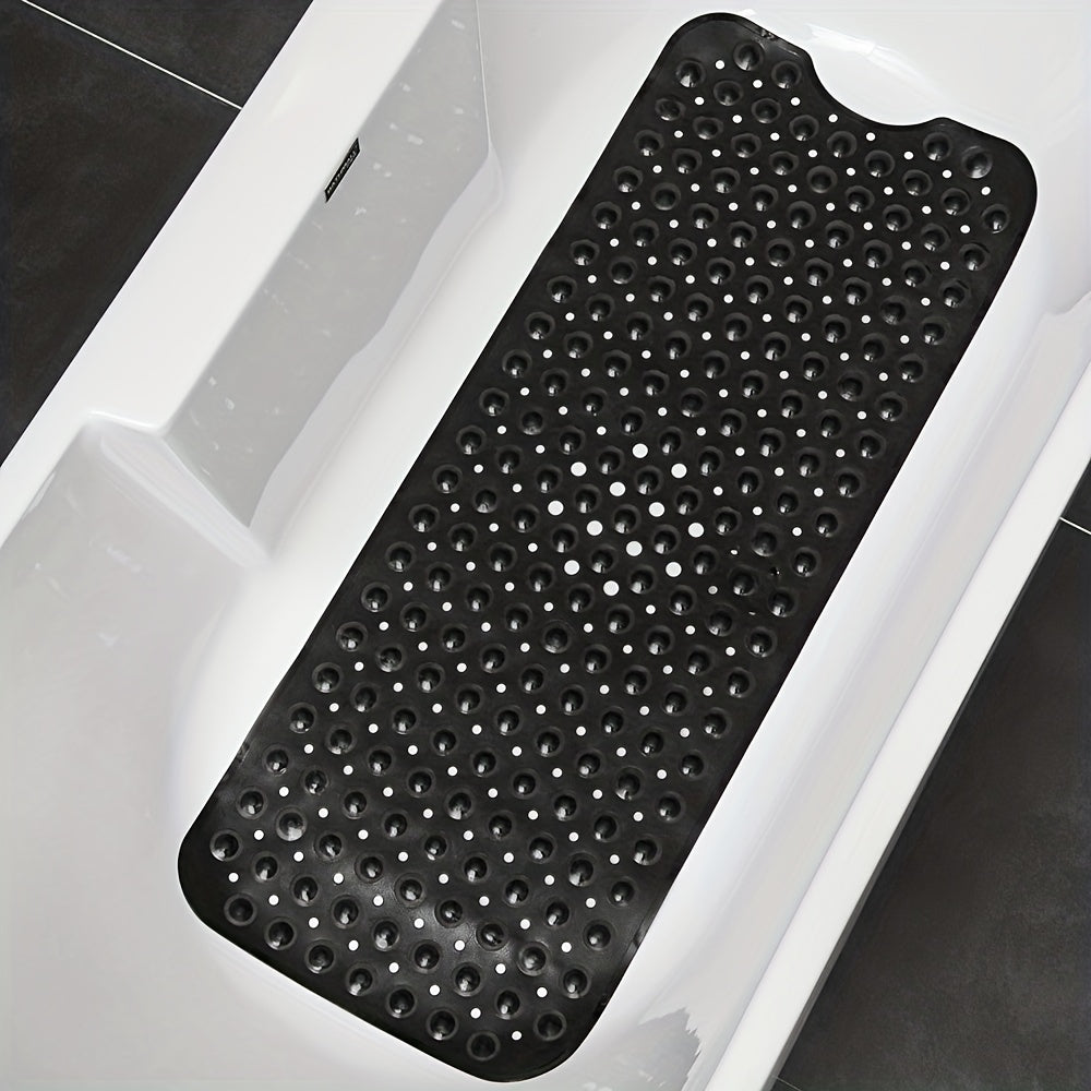 Anti-Slip Shower Floor Mat 40 × 16 Inches Gray PVC Tub Liner with Drainage Holes and Suction Grips for Wet Surfaces