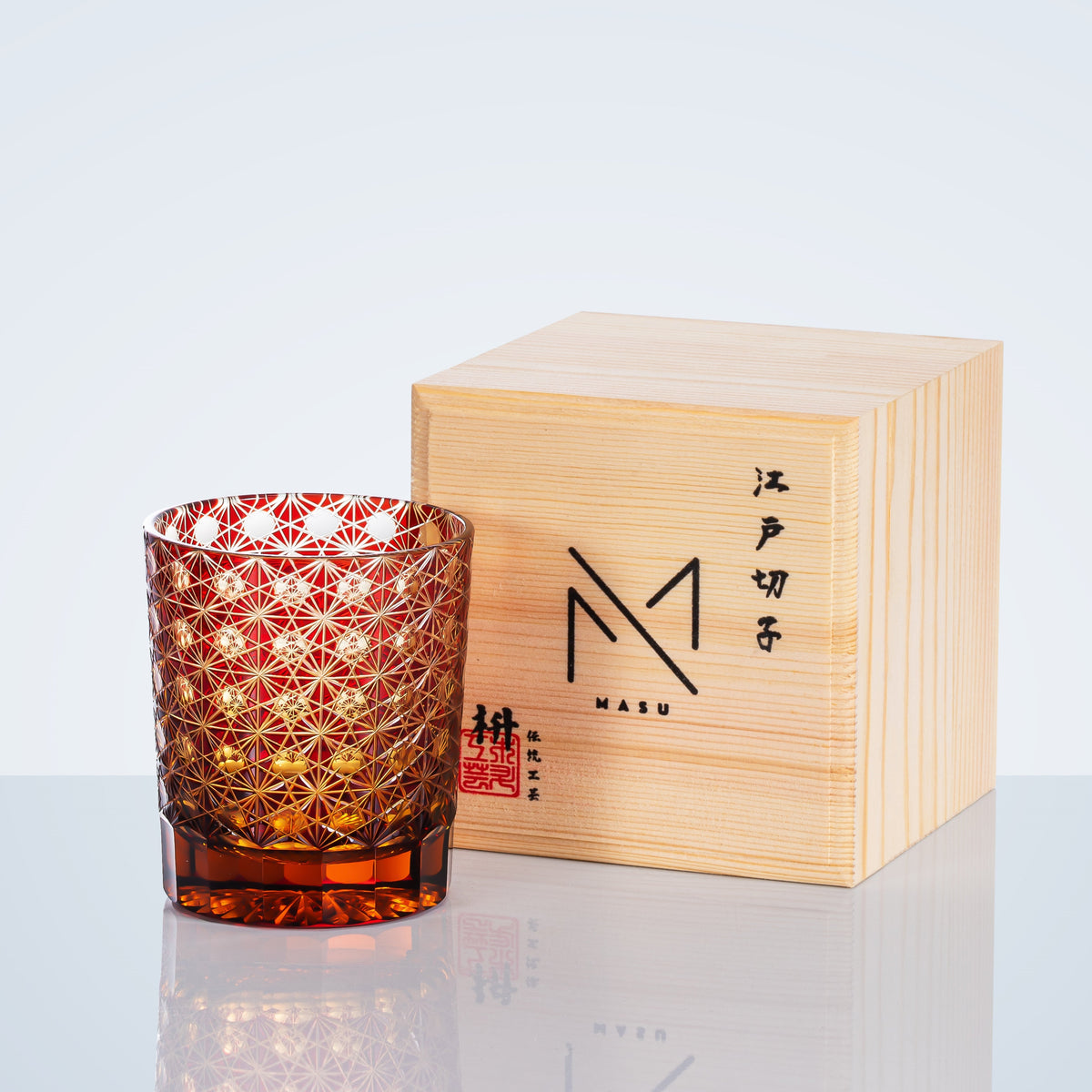 Cut Crystal Whisky Tumblers with Starburst Floral Design in Amber Glass for Bourbon, Scotch & Cocktails