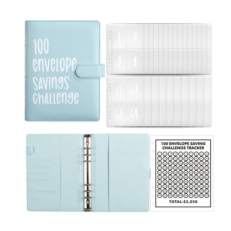100-Envelope Money Saving Binder with Cash Envelopes for Budget Tracking & Financial Goals | PU Leather Organizer for Home Finance