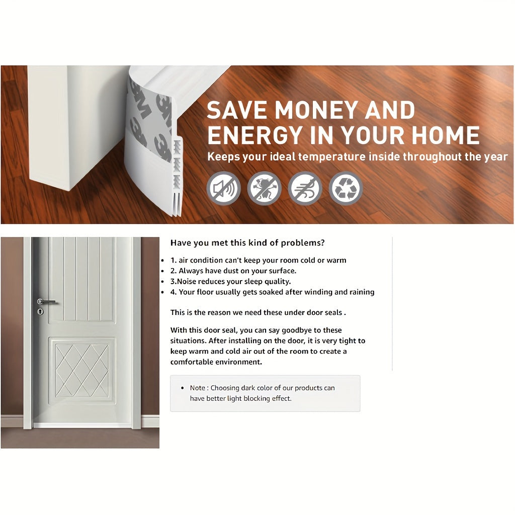 Silicone Door Draft Stopper with Adhesive Backing for Energy Savings & Noise Reduction | Under Door Seal Strip for Home Insulation