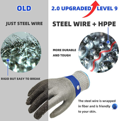 Cut-Resistant Safety Gloves | Stainless Steel Mesh Work Gloves for Food Prep Kitchen Industrial Use | Flexible Hand Protection with
