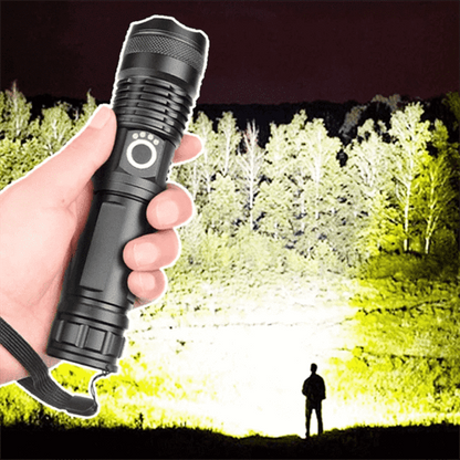 Rechargeable LED Tactical Flashlight USB Zoom Adjustable 90000 Lumen Handheld Torch for Camping Hiking Emergency
