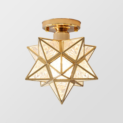 Star Flush Mount Ceiling Fixture Gold Metal 8 Inch E27 Socket for Bedroom Hallway Entry Compact Geometric Lighting Modern Home Decor