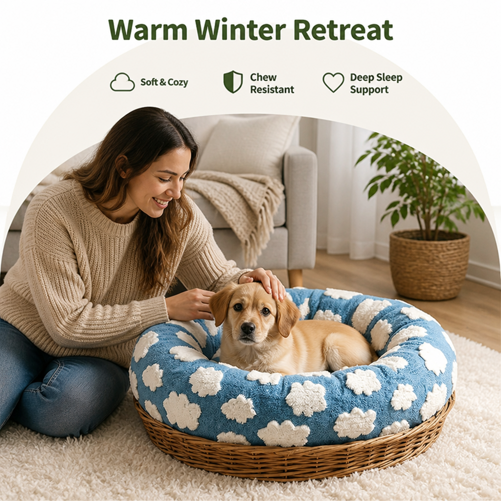 Ortekor Chew-Resistant Cotton & Anti-Slip Donut Dog Bed