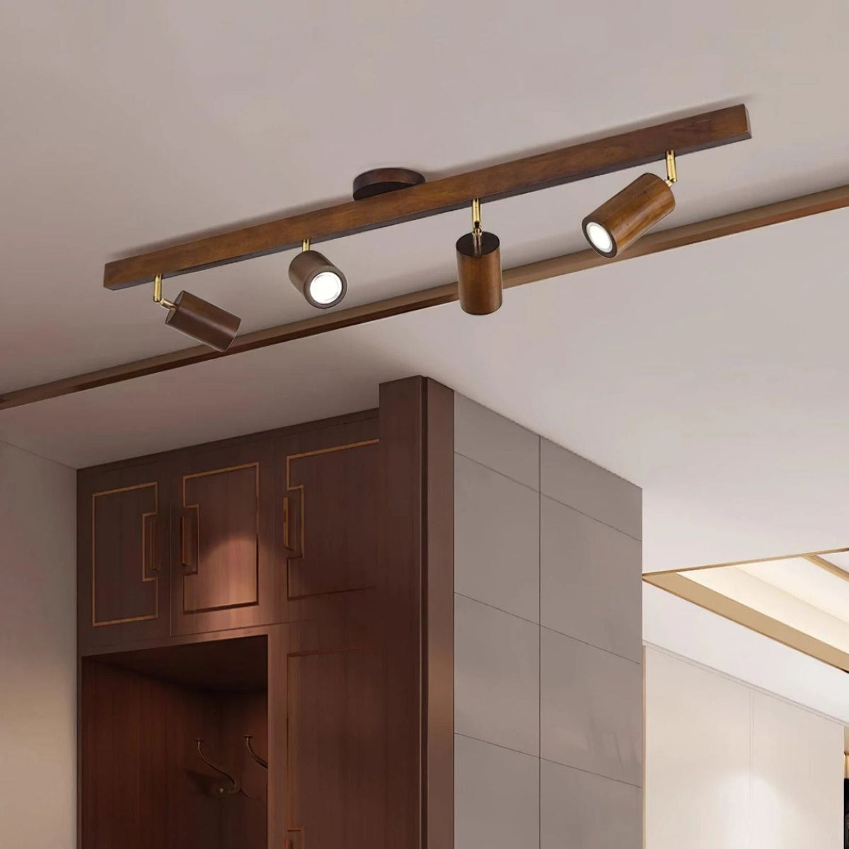 Track Lighting Fixture Wood Finish Adjustable Spotlights for Kitchen Living Room Hallway Bar Rail Ceiling Mount Directional Accent Lights