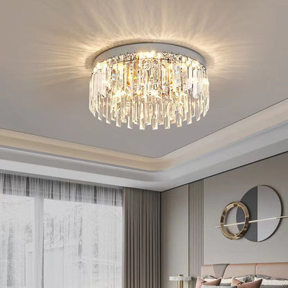 Chrome Crystal Flush Mount Light Fixture 20-40 Inches Dimmable LED for Bedroom Living Room Dining Room Low Profile Round Ceiling Light Moder