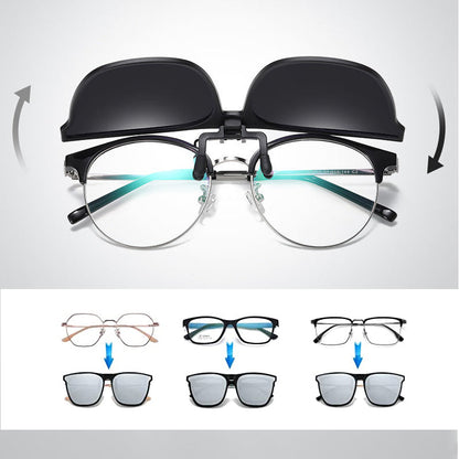 Magnetic Clip-On Polarized Sunglasses Adapter for Prescription Glasses UV Protection Flip-Up Lenses Driving Eyewear Accessory for Eyeglasses