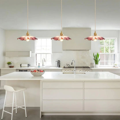 Fluted Glass Drop Ceiling Fixture 11 in Burgundy Shade Gold Hardware E27 Socket for Kitchen Island Entryway Ambient Overhead Illumination