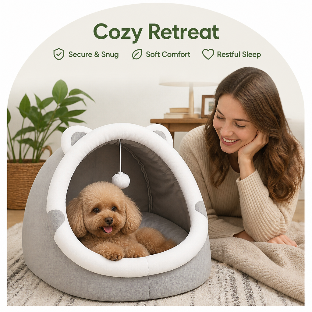 Ortekor Plush Polyester & Washable Pet Cave Bed