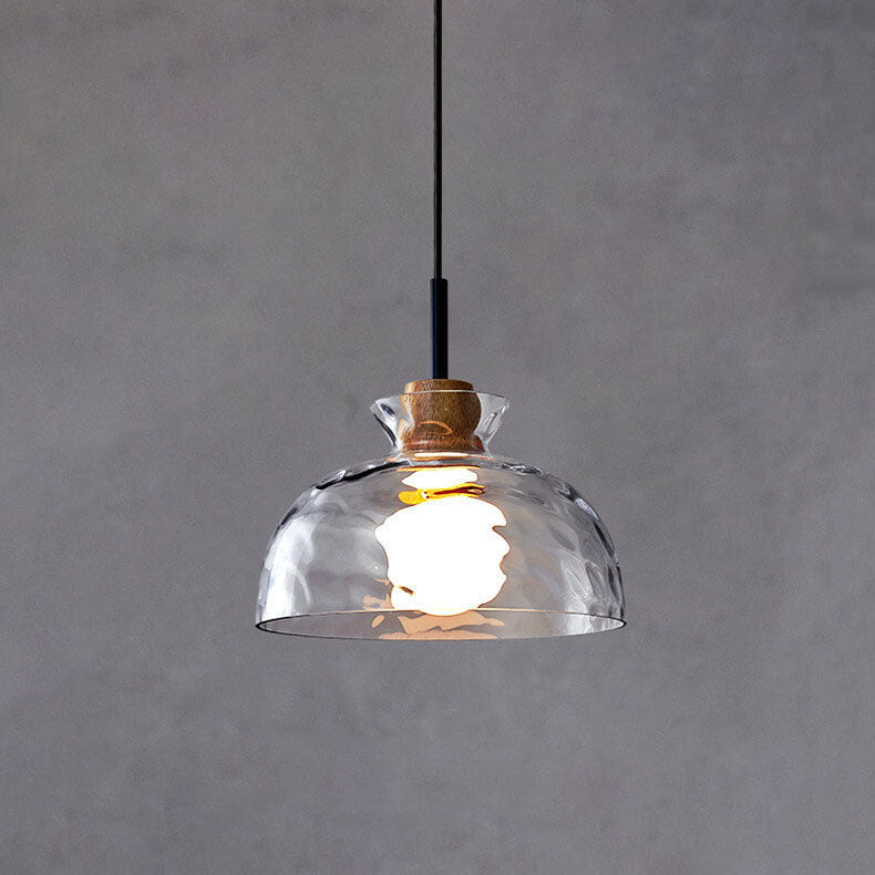 Hanging Ceiling Fixture Glass and Wood Shade Adjustable Cord E26 Socket for Bedroom Den Kitchen Dining Room Hallway