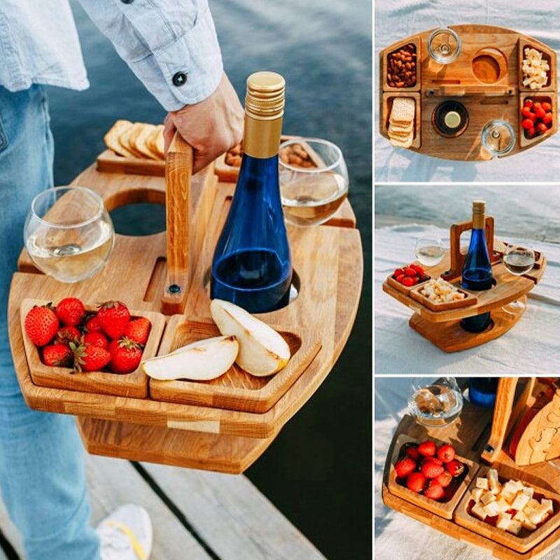 Portable Wooden Picnic Table for Outdoor Wine Gatherings