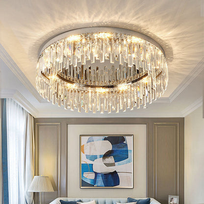 Chrome Crystal Flush Mount Light Fixture 20-40 Inches Dimmable LED for Bedroom Living Room Dining Room Low Profile Round Ceiling Light Moder