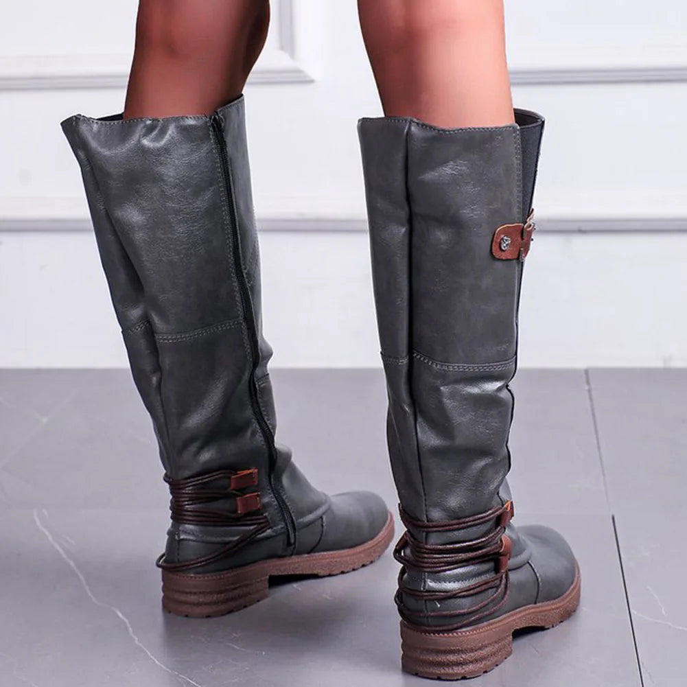 Mid-Calf Side Zip Leather Boots for Women – Weather-Resistant Fall & Winter Footwear