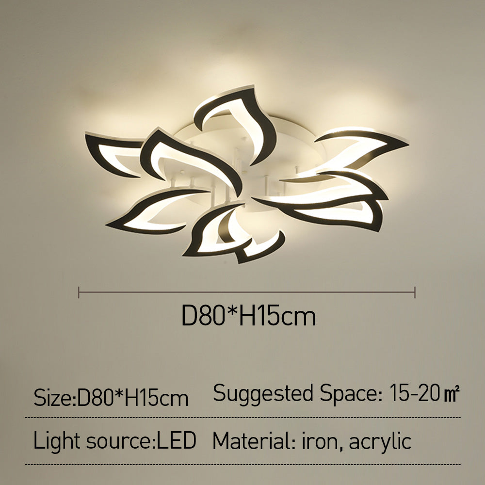 LED Flush Mount Light Fixture with Floral Layered Design for Bedroom, Entryway & Living Spaces | 22 in Black Metal Modern Low Profile Ambien