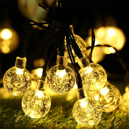 Solar Powered Outdoor String Lights Warm White LED Crystal Globe for Camping RV Patio Garden 20ft 40ft 72ft Cordless Weatherproof