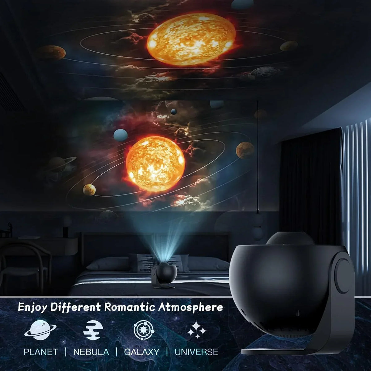 Space Projector Night Light with 13 Interchangeable Disks Galaxy Stars Planets for Bedroom Ceiling Walls Kids Room Decor USB Powered