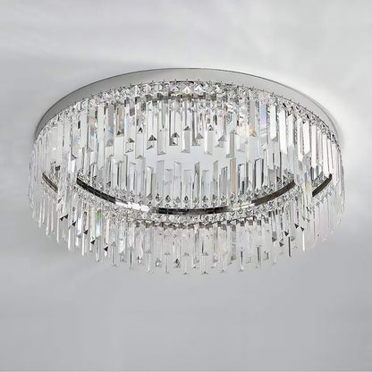 Flush Mount LED Chandelier with Crystal Accents – Chrome Stainless Steel Round Fixture for Bedroom, Dining Room, Kitchen & Hotel – Dimmable