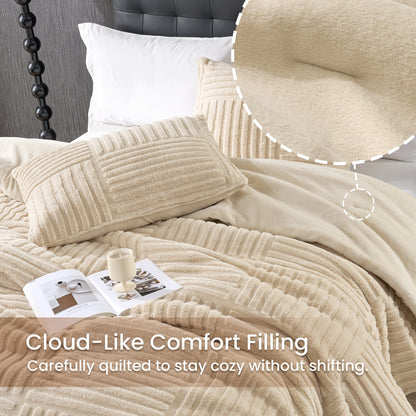 Ortekor Cozy Bliss | King Size Comforter Set with Elegant Stripe Design | Soft Jacquard Fabric for Year-Round Warmth