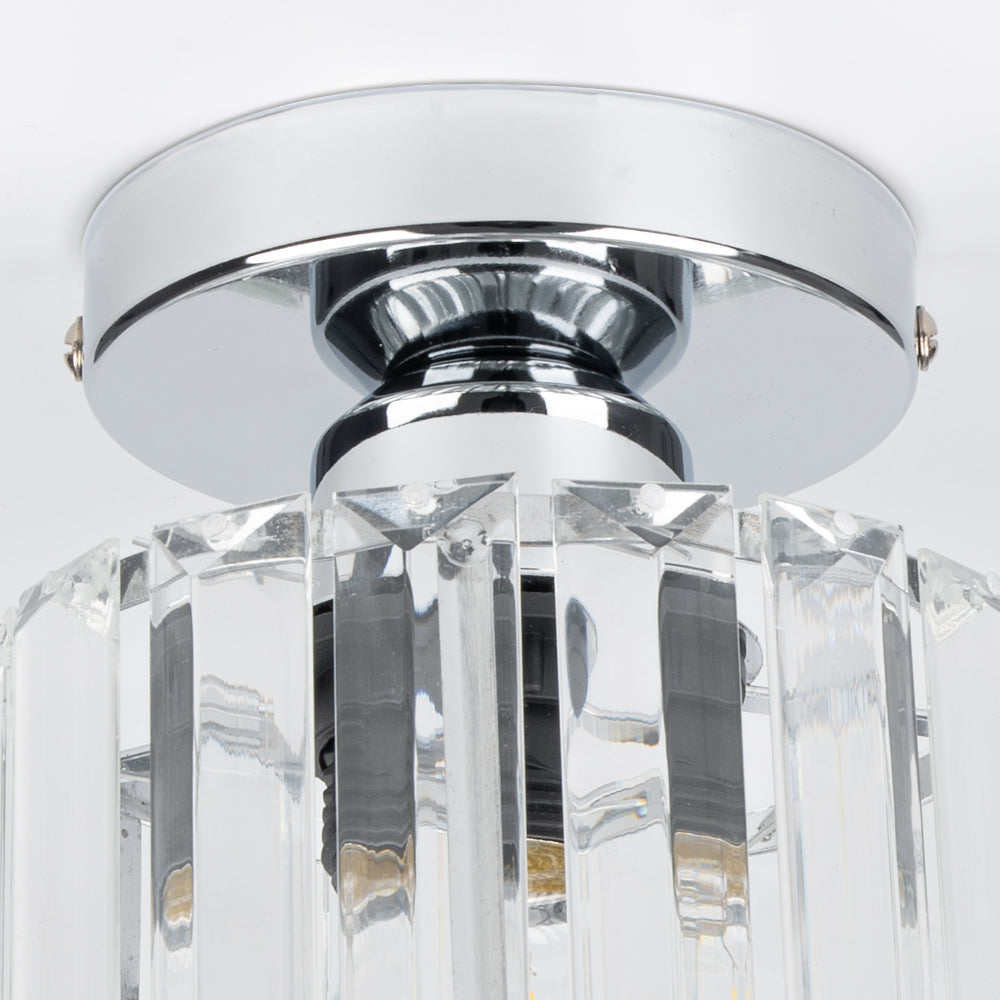 Cube Crystal Flush Mount Ceiling Light with Brass Frame 10 Inch for Bedroom Hallway Entryway Living Room Office Modern Home Lighting Fixture