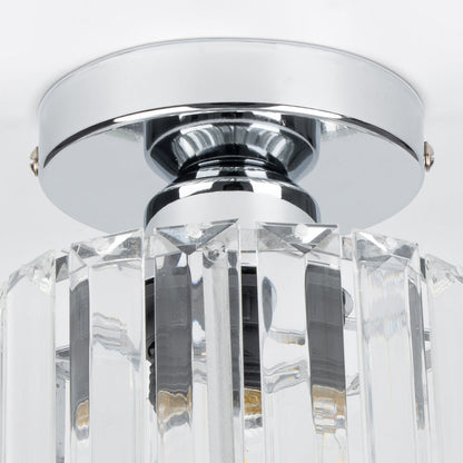 Cube Crystal Flush Mount Ceiling Light with Brass Frame 10 Inch for Bedroom Hallway Entryway Living Room Office Modern Home Lighting Fixture