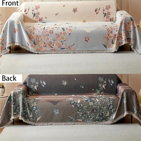 Aveline Sofa Cover - Reversible Floral Jacquard, Soft Fabric