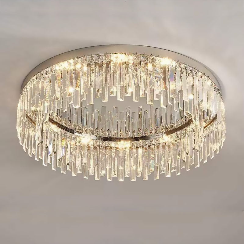 Chrome Crystal Flush Mount Light Fixture 20-40 Inches Dimmable LED for Bedroom Living Room Dining Room Low Profile Round Ceiling Light Moder