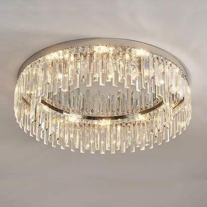 Chrome Crystal Flush Mount Light Fixture 20-40 Inches Dimmable LED for Bedroom Living Room Dining Room Low Profile Round Ceiling Light Moder