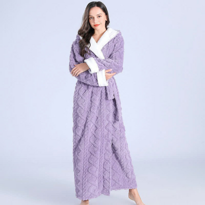 Women's Hooded Fleece Bath Robe with Pockets Long Soft Loungewear for Home & Spa Gray Pink Purple Green Winter Wrap