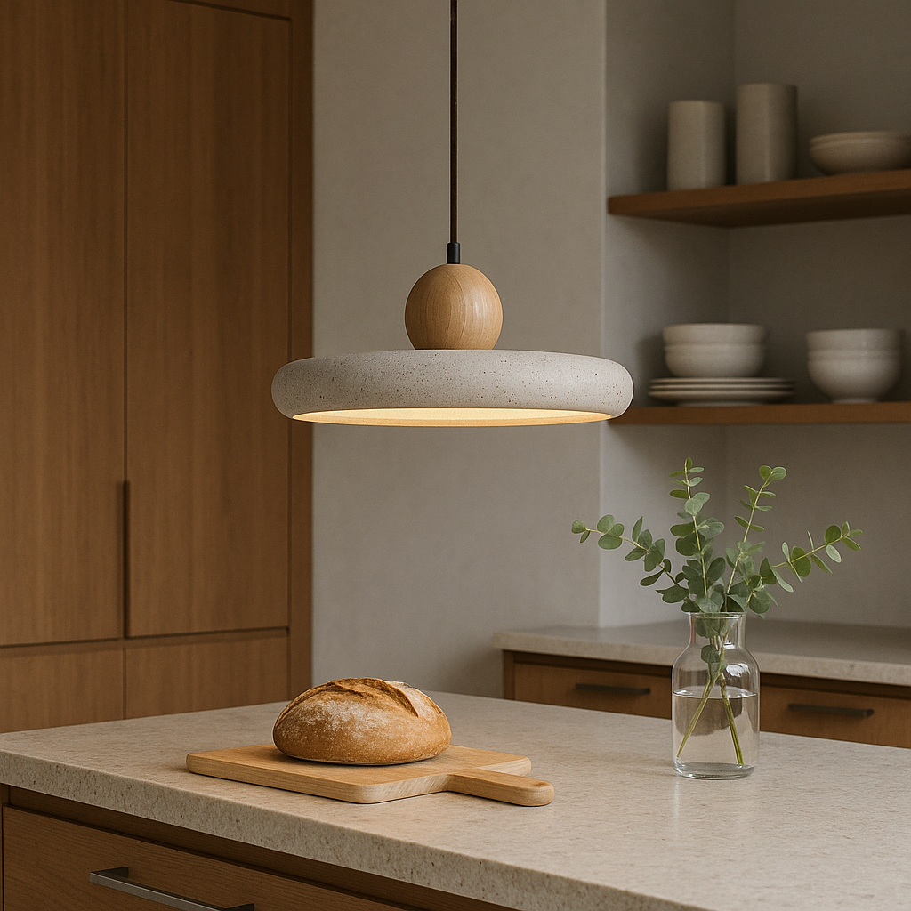 Elegant Stone Pendant Light | Natural Travertine Design with Adjustable Height | Ambient Illumination for Modern Interiors
