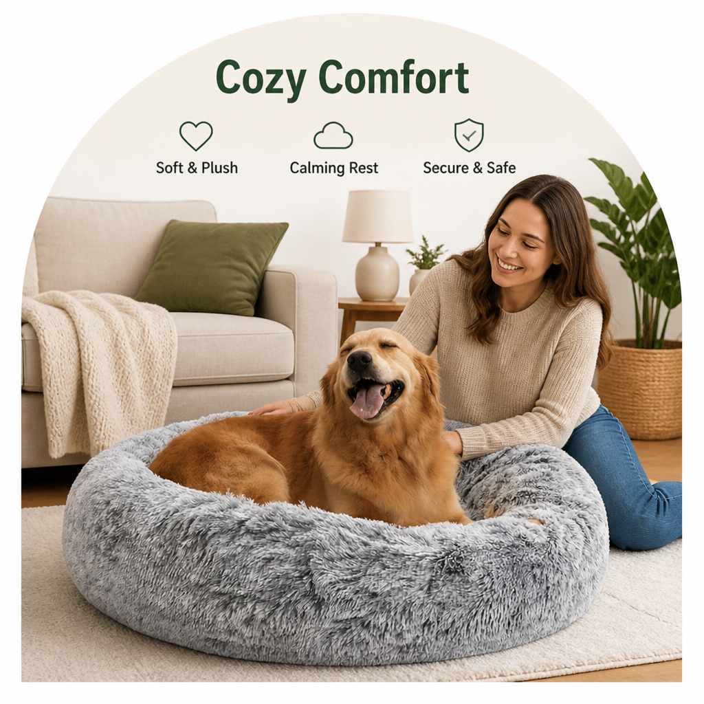 Ortekor Plush Long-Pile Tie-Dye Round Dog Bed