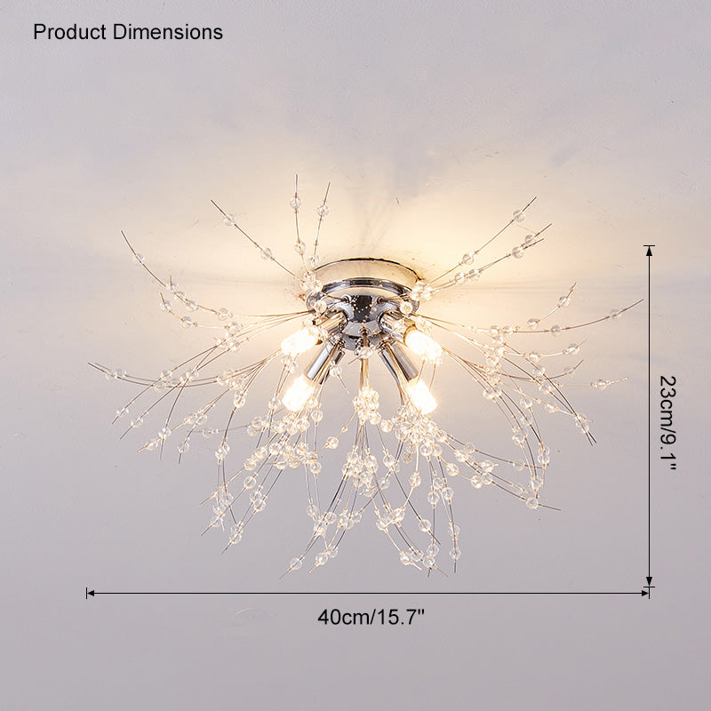 Flush Mount Ceiling Light with Crystal Dandelion Design – 16 in Gold & Silver Fixture for Bedroom, Hallway, Bathroom