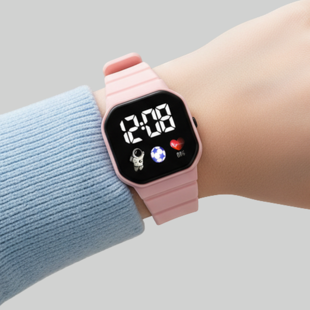 Kids' Digital LED Wristwatch – Water Resistant Astronaut Theme Watch for Boys & Girls – Soft Silicone Band