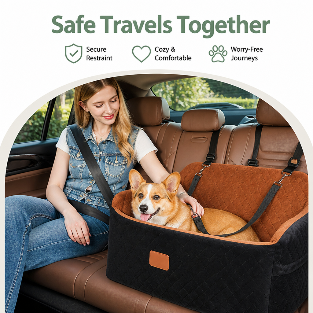 Ortekor Seat-Belt Pass-Through & Washable Cotton Dog Car Seat