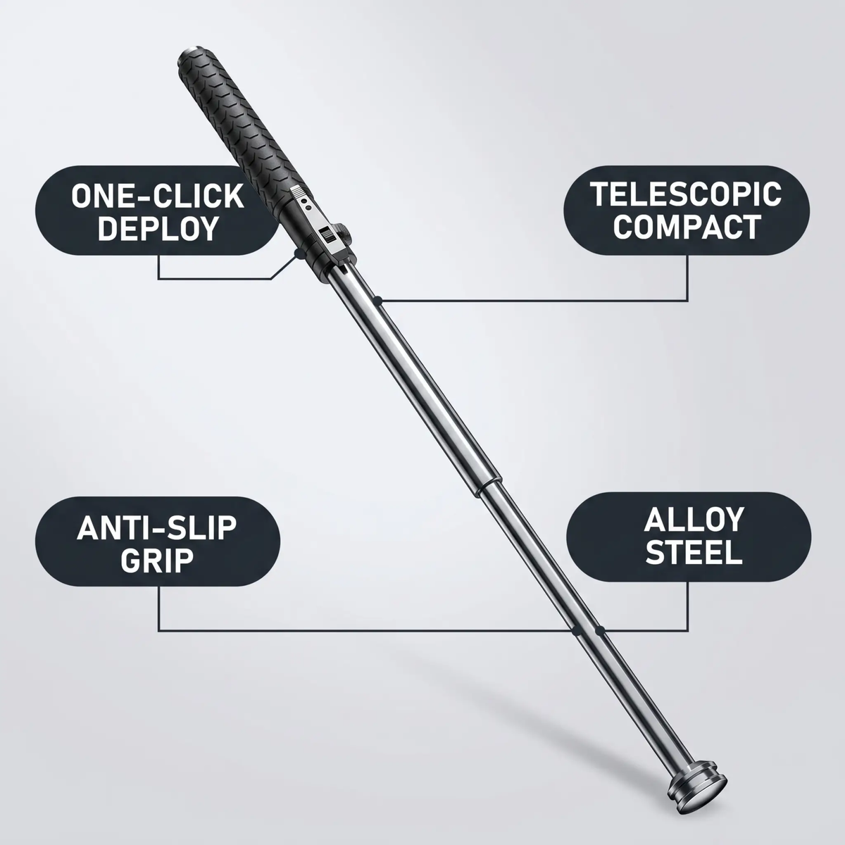 Telescopic Mobility Cane Spring-Release Steel Construction Anti-Slip Handle Hiking Trail Urban Walking Aid Compact Travel Portable Support S