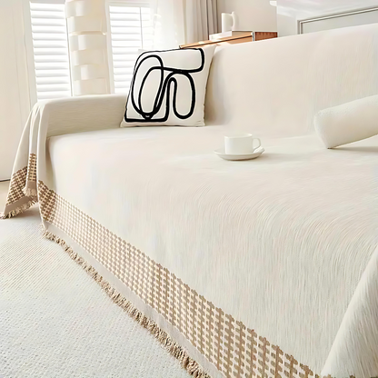 Woven Throw Blanket with Tassels for Sofa and Couch – Soft Cotton Chenille Cover for Living Room and Bedroom