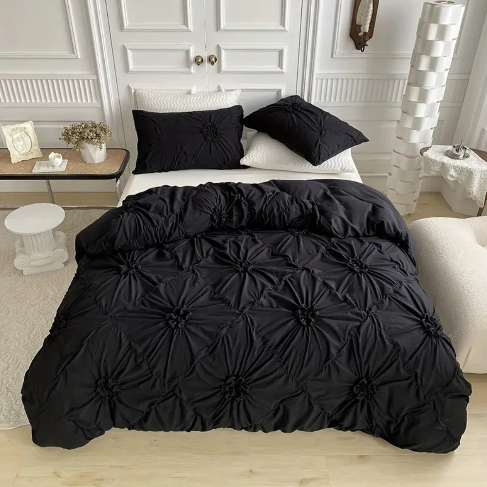 Textured Pinch Pleat Duvet Cover Set with Pillowcases – Soft Microfiber Bedding with Zipper & Corner Ties for Twin, Full, Queen & King Beds