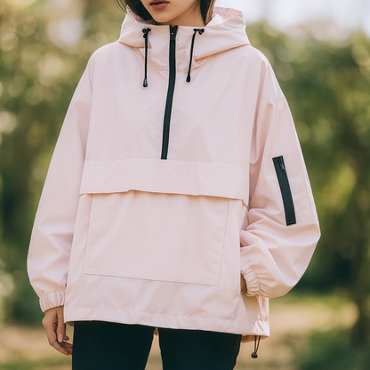 Weatherproof Half-Zip Windbreaker Jacket with Hood – Lightweight Water-Resistant Pullover for Men & Women